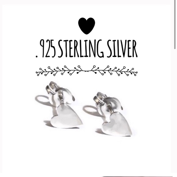 Sterling Silver 925 Tiny Heart Stud Earrings - Picture 3 of 7